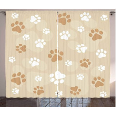 ABAKUHAUS Earth Colour Rustic Curtain, Baby Dog Paws, Living Room Universal Tape Curtains with Loops and Hooks, 280 x 175 cm, Beige White