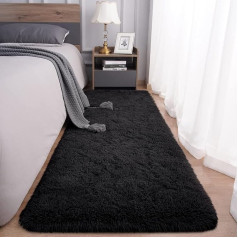 Aspire Homeware Rugs Living Room - Black Fluffy Rug - Shaggy Area Rugs for Bedroom Large Modern Hallway Rug Soft Non-Slip Thick Pile, 80 cm x 300 cm