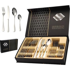 Stainless Steel Cutlery Set with Gift Box, 24 Pieces Cutlery Set for 6 People with Spoon, Knife and Fork, Mirror Polishing Process, Dishwasher Safe, for Home, Party, Restaurant