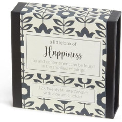 A Little Box of Happiness 12 x Twenty Minute Candles with Ceramic Holder for Relaxation, Meditation, Mindfulness and Wellbeing