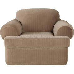 Sure Fit Stretch Pinstripe 2-Piece - Chair Slipcover - Taupe (SF37184)