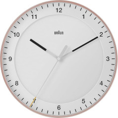 Braun Classic Large Analogue Wall Clock Silent Sweep Movement Easy Read 30cm Diameter Rose and White Model BC17PW