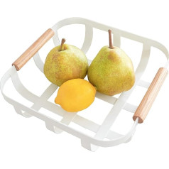 Yamazaki 2975 TOSCA Kitchen Basket, White, Steel/Wood, Minimalist 23.5 x 22 x 6 cm