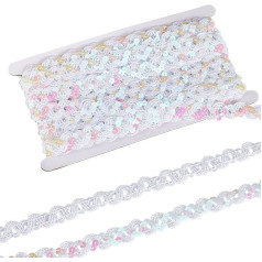 MAYJOYDIY 11 m White S Wave Sequin Trim, 18 mm, Glittering Sequin Trim, Edge Trim, Shiny Sequin Ribbon for Sewing, Crafts, Dresses, Embellishment of Costume Accessories