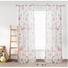 HOMEYA - Children's Curtain Transparent Pack of 2 140 x 260 cm - Youth Curtain with Flamingo Design for Children's Room 100% Polyester