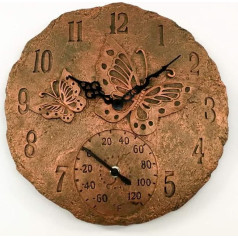 garden mile Vintage Rustic Butterfly Clock Kitchen Lounge Garden Patio Clock with Thermometer Modern Retro Style Wall Clock Decorative Garden Patio Clock