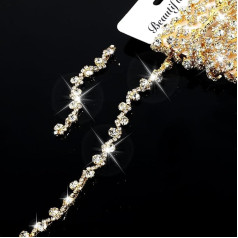 2 Meter Kristall-Applikationsstreifen, Kleidung, Glitzer, Nähen, Verzierungen, Strass-Kette, Zierband zum Basteln, Gold-Kristallkette für DIY, Hochzeit, Kuchen, Schmuck, Halskette, Taschen, Partys,