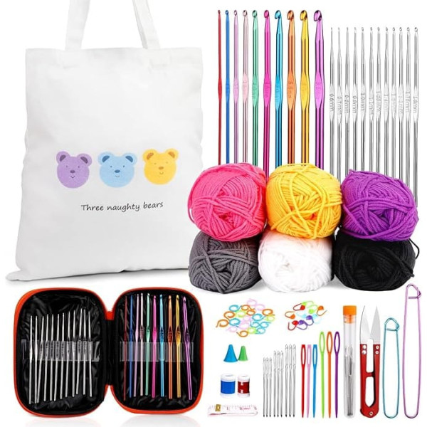 84 Pieces Crochet Hooks Set, Crochet Hooks Set with Knitting Bag and Extra Crochet Accessories, Wool Crochet Set for Beginners and Craftsmen