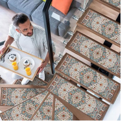 YISUN Print Stair Mats 65 x 20 cm, Non-Slip Mat Carpets Stair Rug Self-Adhesive, Stair Mats Indoor for Stairs Kitchen Bedroom, Stair Mat for Children, Elderly, Dogs (Green)