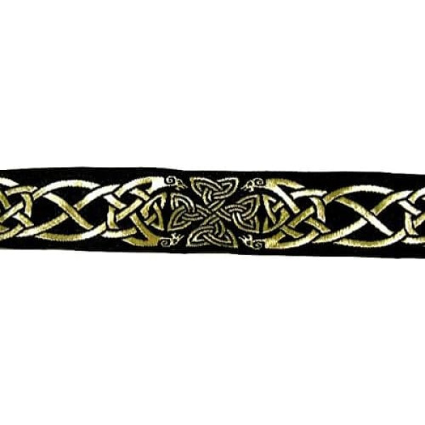 1A-Kurzwaren 35030-swgo Celtic Border Woven Ribbon 35 mm Wide Colour: Black/Gold 10 m