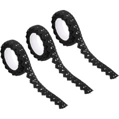 PATIKIL 0.6 Inch Wide 2 Yards Self-Adhesive Lace Tape Shoelaces 3 Pack Cotton Lace Sticker Covers Decorative for Crafts Scrapbook DIY Card Making Black