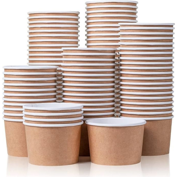 MATICAN Paper Ice Cream Sundae Cups - Disposable Dessert Bowls for Hot or Cold Food, 9oz Party Supplies, Treat Cups for Ice Cream Sundae, Frozen Yogurt, Soup, Brown, Pack of 100