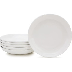 Chase Chic White Porcelain Pasta Plates Set of 6, Ceramic Soup Plates, 21 cm Cake Plate Set, Large Salad Bowls, Wide and Flat, Dessert Plates for Pasta, Salad, Cereal, Soup