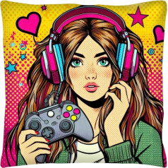 The Beach Stop Colorful Video Game Accent Cushion Cover Pop Art Home Decor Gift for Gamer 45x45cm Gamer Girl
