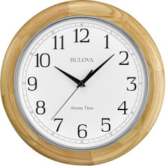 Bulova Atomic Analog Wooden Wall Clock C5005 Atomic Time 3 Automatic Setting Quartz Battery