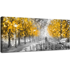 FajerminArt Modern Large Canvas Pictures with Frame Abstract Autumn Yellow Tree Canvas Pictures Wall Art Canvas Print Living Room Bedroom Wall Decoration Ready to Hang 50 x 120 cm