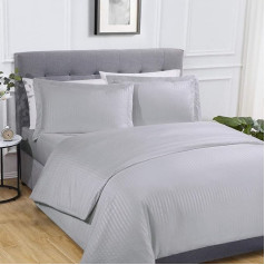 Sleepdown, Satin, Striped, Silver, Super Soft, Easy Care, Full Bedding Set, Pillowcases with Fitted Sheet, King-Size, Polyester, Silver