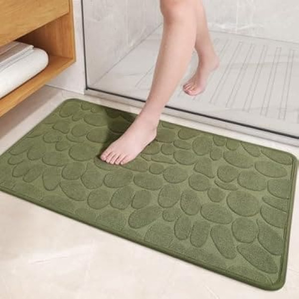 Color G Bath Mat Non-Slip 60 x 90 cm, Soft Bathroom Rug, Water Absorbent Bath Mat, Machine Washable Bath Mat for Shower, Bathtub and Toilet - Green