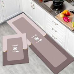 TOKLYUIE Kitchen Door Mats, 2 Piece Kitchen Mat Set, Water Absorbent and Quick Drying Kitchen Rugs, Non-Slip Kitchen Rugs, Super Absorbent Floor Mat (Pink, 40 x 60 + 40 x 120 cm)