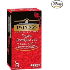 Twinings English Breakfast Black Tea 50 g, 25 Tea Bags, Full, Round and Strong Black Tea from the Best Tea Gardens of Sri Lanka and India. Black Tea Pack of 1 (1 x 50 g)