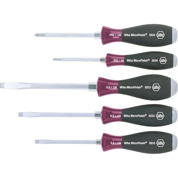 Wiha 5533HK5 SoftFinish Flathead/ Phillips Screwdriver Set 5 Piece