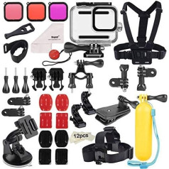 52 in 1 Accessory Kit for GoPro Hero 8 Black Waterproof Case 3 Filters Rubber Case Chest/Head/Wrist Strap Bicycle/Car Backpack Clip for Hero 8