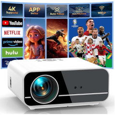 Android TV/Auto Focus: Car 6D Keystone Correction Projector 4K Supported, WiFi6 Bluetooth Projector Native 1080P Full HD, 18000L Smart Projector Home Cinema 50% Zoom, Mobile Phone Projector with Bag