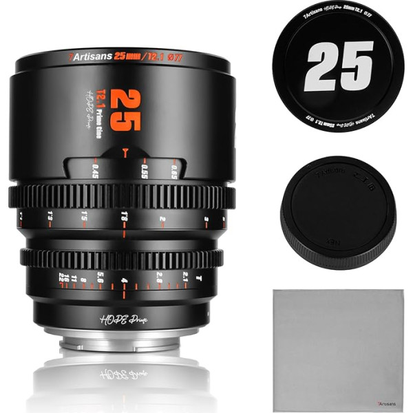 7artisans 25 mm T2.1 Cinema Lens S35 Frame Compatible with Fuji X-Mount, for FUJIFILM X-S20/X-T5/X-H2/X-T4/X-H2S/X-T3/X-S10 (Black)