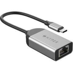 Hyper Drive USB-C to 2.5Gbps Ethernet Adapter, Works with Chromebook Certified, USB-C to LAN Adapter Cable, Silver