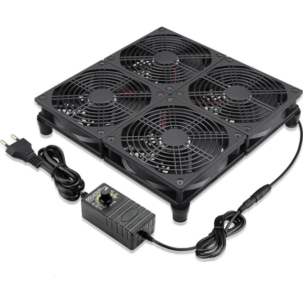 GDSTIME Fan 230 V Large Air Flow 4 x 120 mm Cooling Fan, 220 V Fan AC Powered Speed Control DC 3 V –12 V for Router, Workplace, Exhaust, Ventilation Fan Replacement