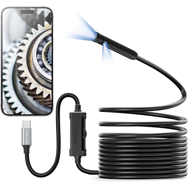 Teslong Dual Lens Endoscope Camera with Light, Compatible with iPhone 15 and Android, 5 Metre Type-C Endoscope Camera, IP67 Waterproof Endoscope Camera Inspection Camera Mobile Phone