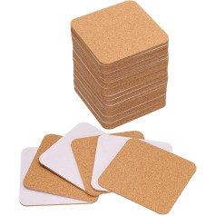 QUARKZMAN Pack of 50 Self-Adhesive Cork Coasters, 90 x 90 x 2 mm, Cork Mats, Cork Tiles, Cork Underlays, Mini Wall Cork Board for Coasters and DIY Crafts, Square Rounded Corners