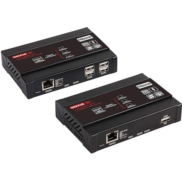 TreasLin HDMI KVM USB Extender 4K at 30 Hz KVM over IP over CAT5e/6, One to Many POE 328 ft (100 m), Receiver with USB 2.0 Port, 4 Supper HD Lossless A/V KVM Extender with Ultra Low Latency