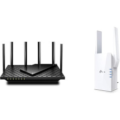 TP-Link Archer AX73 Wi-Fi 6 Gigabit WLAN Router (4804 Mbit/s 5 GHz, 574 Mbit/s 2.4 GHz) Black & RE605X Dual-Band Gigabit WLAN Repeater (1200 Mbps on 5 GHz and 574 Mbps on 2.4 GHz) White WiFi 6