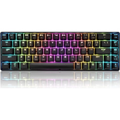 60% Mechanical Mini Keyboard, Compact 68 Keys, USB C Wired RGB Keyboard, 18 Chroma Rainbow Backlight, Portable Compatible with PS4, Xbox, PC, Laptop - Black/Blue Switch