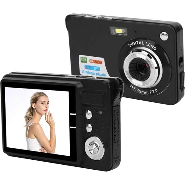 18MP Digital Camera, Video Camera with 2.7 Inch LCD Display, 16x Digital Zoom, Auto Focus, Support for 32GB Memory Card, Built-in Microphone, for Adult/Children (Black)