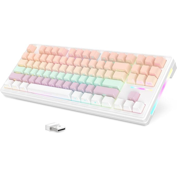 LexonElec x Attack Shark M87 75% Wireless Gaming Keyboard, BT5.0/2.4G/Wired, 27 RGB Backlit, TKL Mechanical Keyboard, Hot Swap Linear Switch, QWERTY Side Printed Gradient PBT Keycap Pink