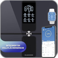 HELDENWERK Personal Scales Body Fat Scales People with App & Full Surface Sensor 180 kg / 400 lbs, Digital Body Scale, Bluetooth Body Analysis Scales for Body Fat, BMI, Muscle Mass, Protein, BMR