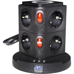 as - Schwabe 8-Way Multiple Socket with Induction Charging Area - 2 m Cable - Socket Cube with 3 USB Ports - Cube Socket - Socket Tower - Illuminated Switch, 18221