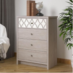 Galano Ilse Chest of Drawers with 4 Drawers - Modern Wardrobe Storage with Mirror Drawer for Bedroom - Oak in Dusty Grey