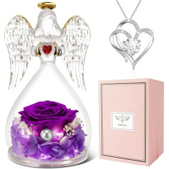 Miofula Angel Gifts for Mum, Eternal Rose Angel Figure with Necklace, Real Rose with LED Light, Gifts for Women, Mother, Grandma, Girlfriend for Birthday, Anniversary, Mother's Day, Valentine's Day,