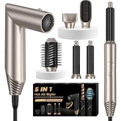 UKLISS 5 in 1 Airstyler & Ion Hair Dryer with Air Curling Iron Multistyler Airbrush Hairstyler Hot Air Brush Styling Brushes Hair Styler Hair Styling Set Gifts for Women Gold
