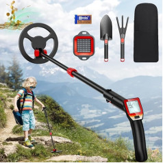 Metal Detector for Children, Couleeur Adjustable Length 66-83 cm & LCD Display Metal Detector Children, Waterproof Search Coil Metal Detector with Shovel, Rake and Backpack for Treasure Hunting