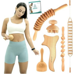 COZLOW 6 in 1 Complete Set for Wood Therapy Massage Tool Set | Maderoterapy Set Wood Therapy Tools for Body Shaping, Reduces the Look of Cellulite and More