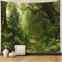 Forest Tapestry, Large Green Tree, White, Foggy Nature Scenery Tapestry, Wall Hanging, Plants Pathway, Psychedelic Landscape Tapestry for Bedroom, Dorm, Living Room,