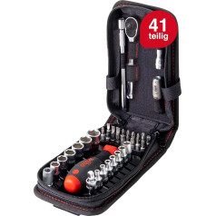 Wiha 44684 Socket Spanner Set 1/4 Inch 41 Pieces Including Functional Bag with Belt Clip I Tool Belt Bag