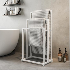 FOUBAM Towel Rail, Hand Towel Rack, Freestanding with 3 Towel Rails, Bathroom Towel Holder, Steel, Bathroom Towel Rail, White