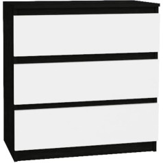 VBChome Chest of Drawers with 3 Drawers, White - Black, 80 x 39 x 81 cm, Handle-Free Drawer Chest of Drawers, Wood, Multi-Purpose Cabinet for Hallway, Bedroom, Living Room, Children's Room, Easy