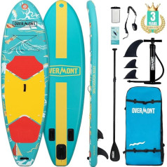 Overmont SUP Inflatable Stand Up Paddle Board for Adults, 323x84x15cm Lightweight & Foldable, with ADJ Paddle, Pump, SUP Backpack, Leash, 3 Fins, Waterproof Bag, Repair Kit, Non-Slip Deck
