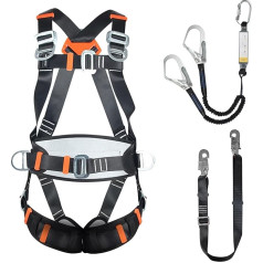 Fall Protection Safety Belt, Safety Belt for Crash Catching, with 2 x Large Buckles with 2 x 2 m Lanyards, Load Capacity 150 kg, for Airborne Work, Roofers, Climbing Rope